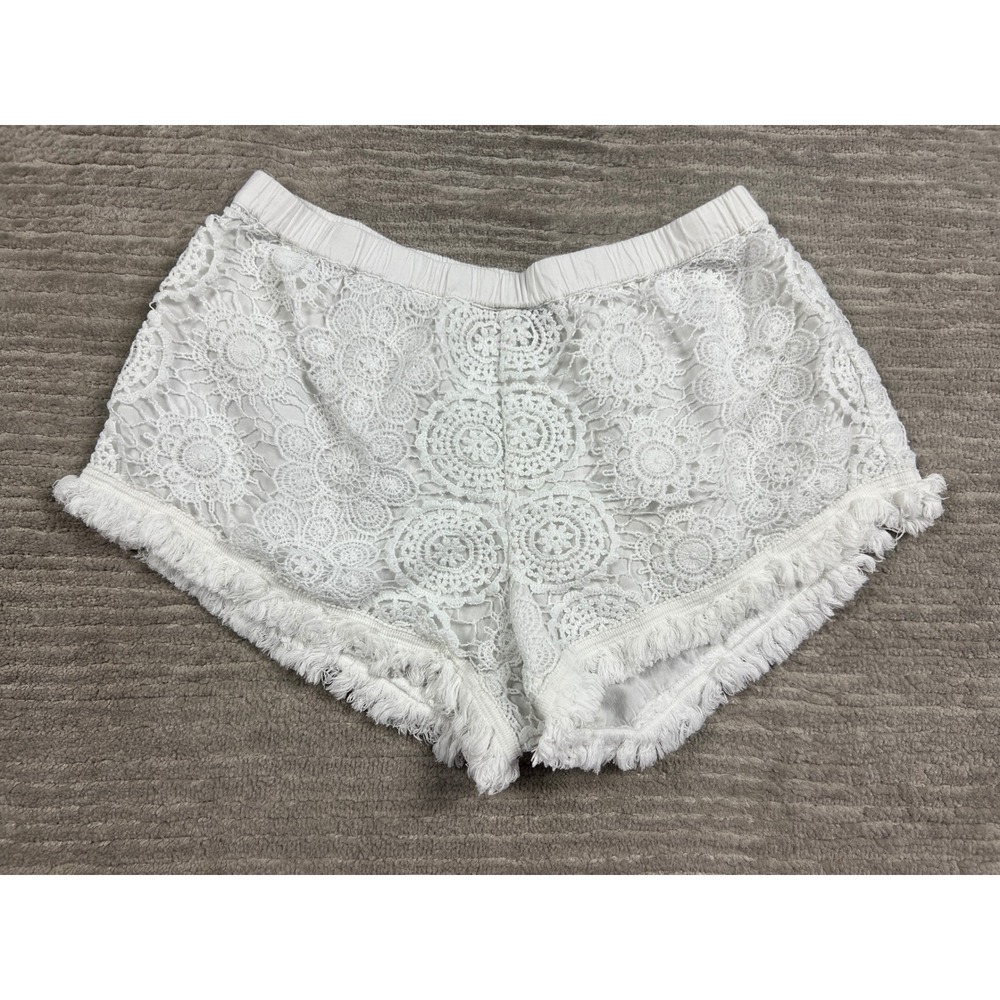 Aerie Shorts Women Small White Crochet Lace Boho Fringed Festival Summer Relaxed